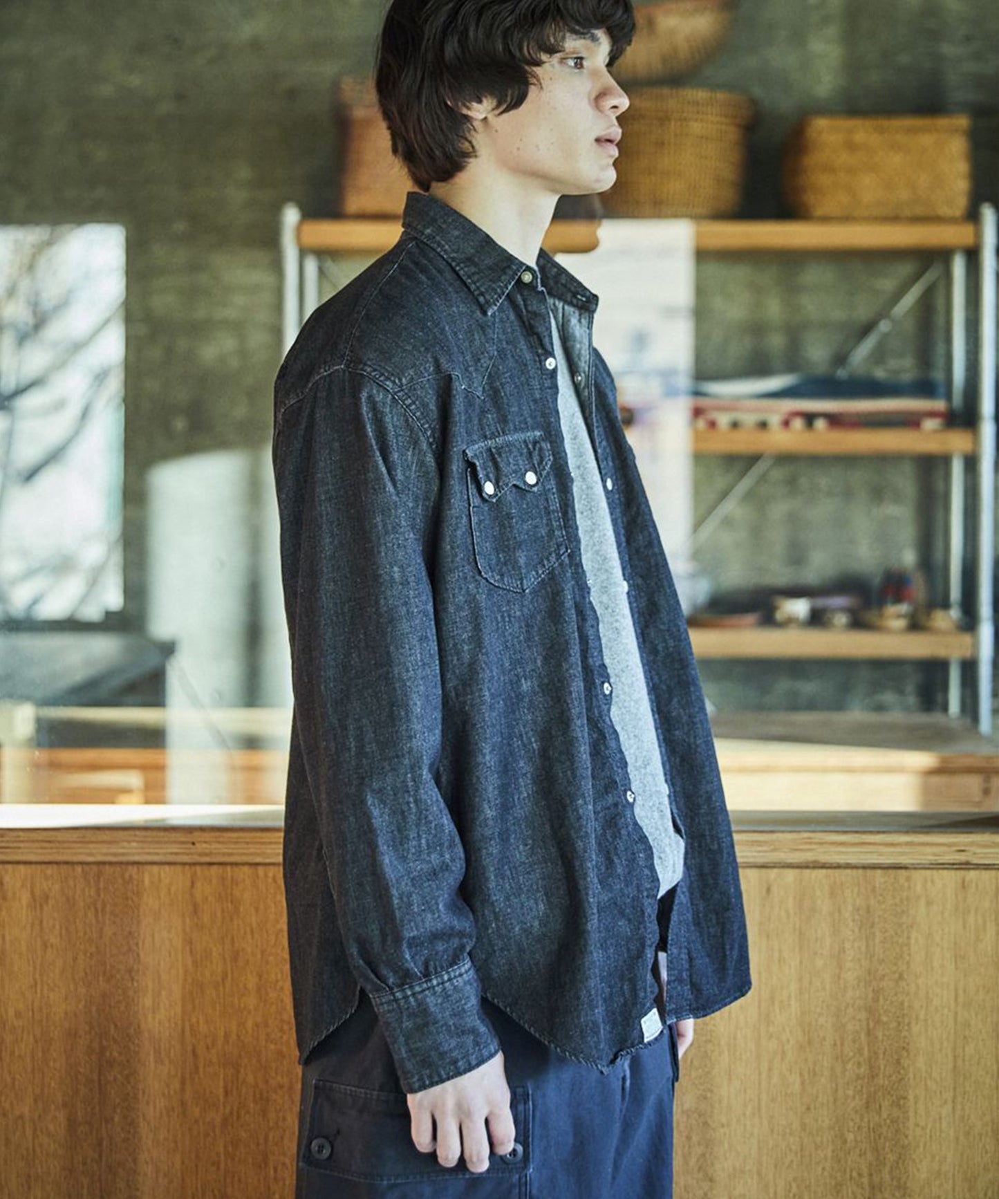 【予約】orSlow / BLACK DENIM WESTERN SHIRT