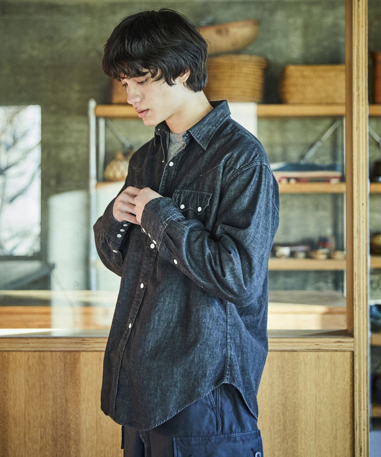 【予約】orSlow / BLACK DENIM WESTERN SHIRT