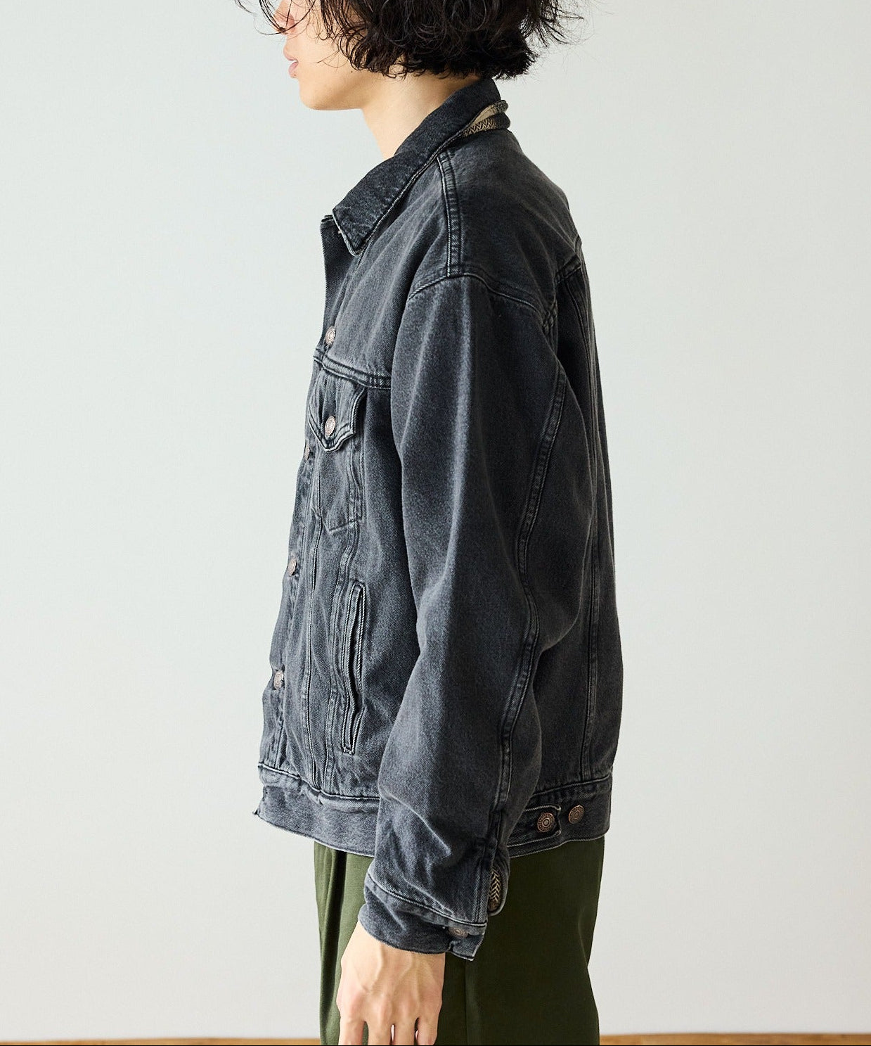 orSlow / ORGANIC COTTON FLANNEL CHECK LINING BLACK DENIM JACKET