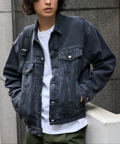 orSlow / ORGANIC COTTON FLANNEL CHECK LINING BLACK DENIM JACKET