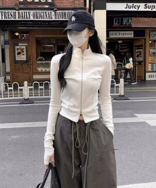 High neck zip-up tops