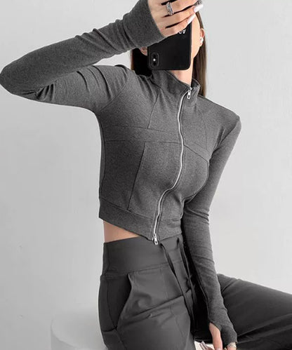 High neck zip-up tops