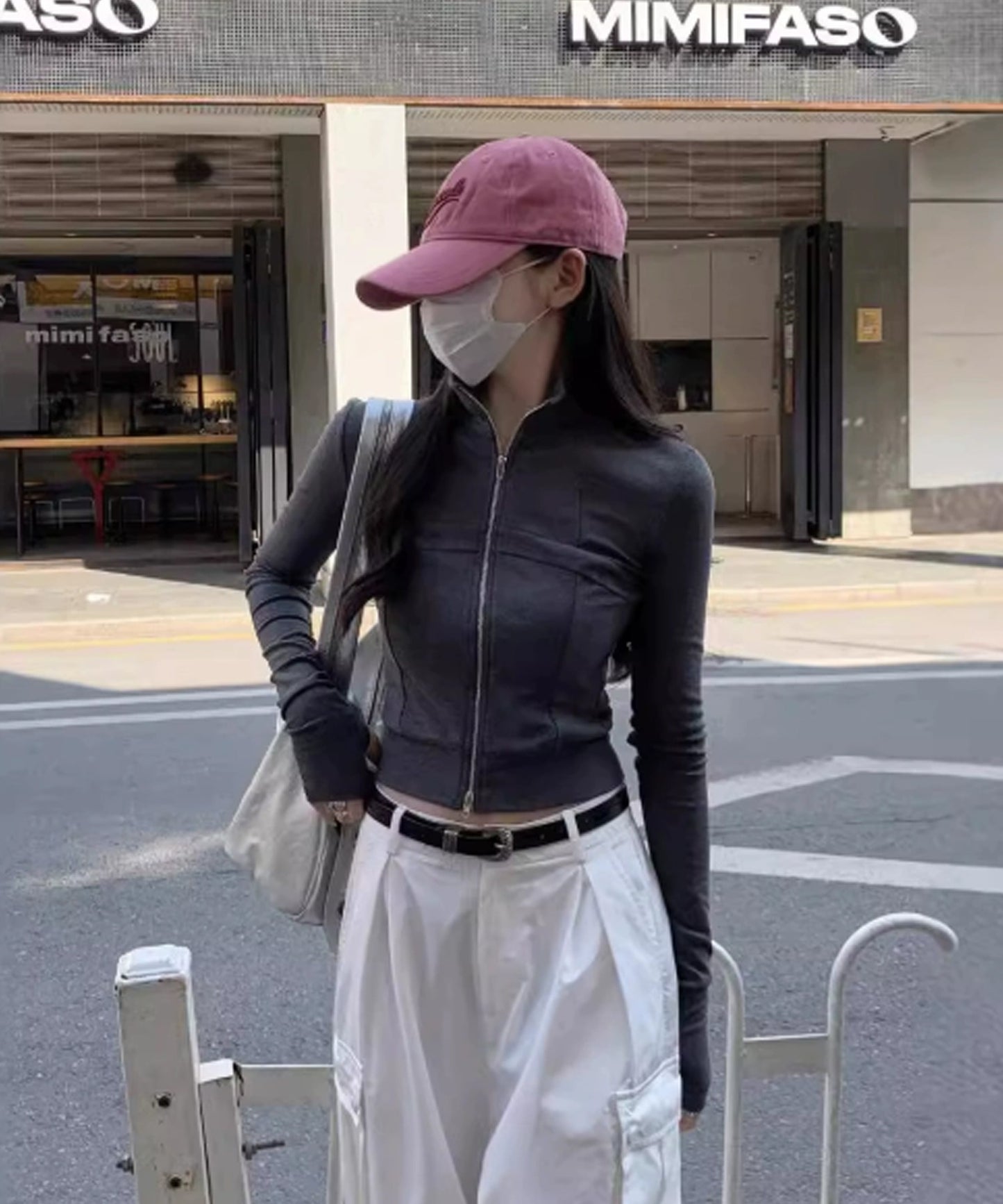 High neck zip-up tops