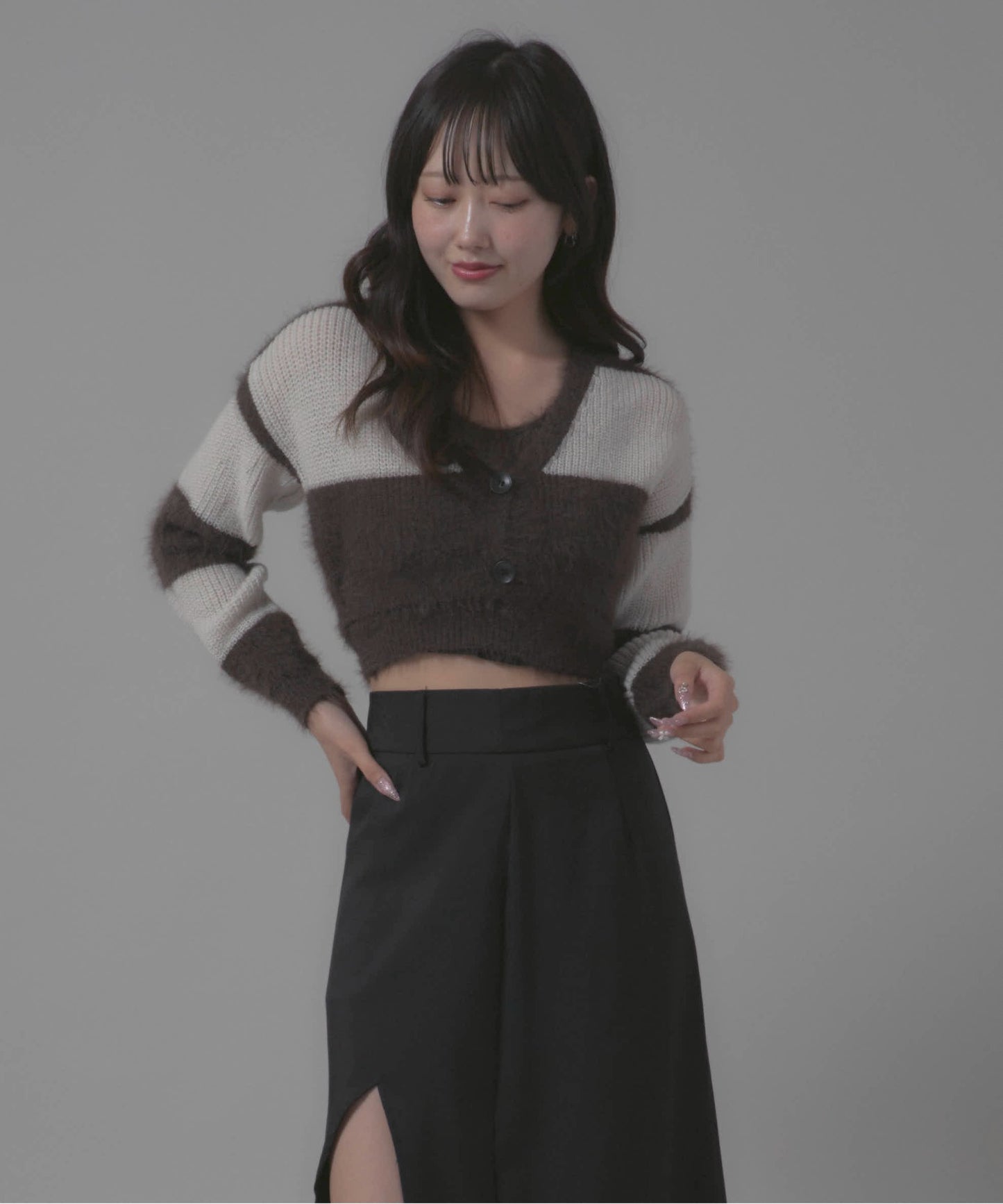 2-Piece Set: Striped Design Cardigan Ensemble