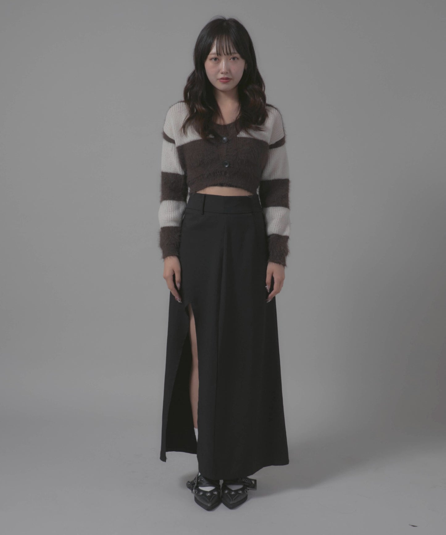 2-Piece Set: Striped Design Cardigan Ensemble