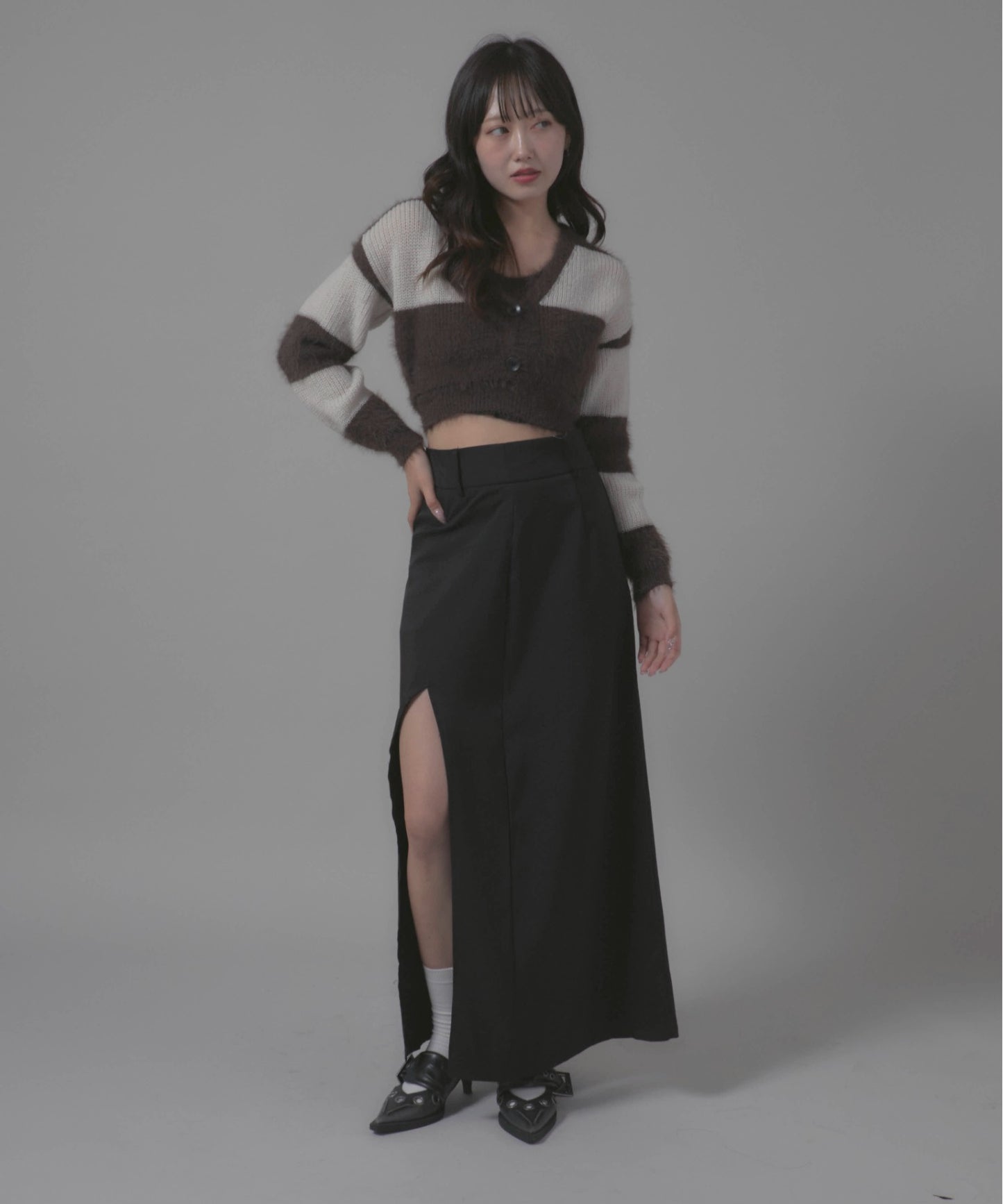 2-Piece Set: Striped Design Cardigan Ensemble