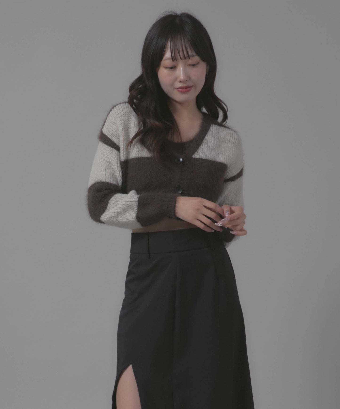 2-Piece Set: Striped Design Cardigan Ensemble