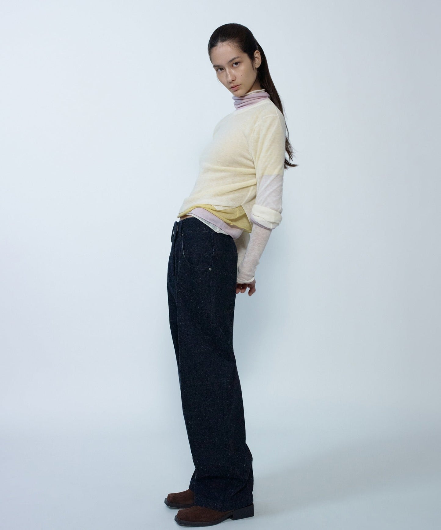 anggae/アンゲ LAYERED TWO TONE TURTLENECK タートルネックトップス