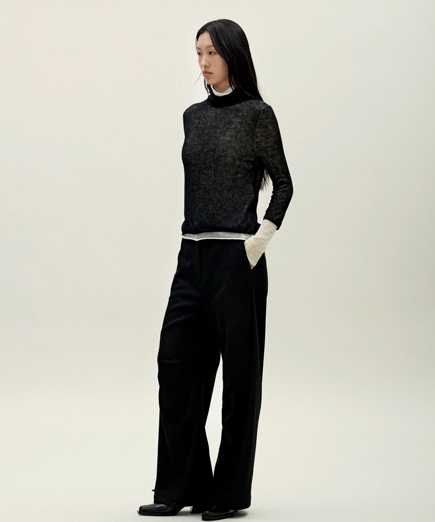 anggae/アンゲ LAYERED TWO TONE TURTLENECK タートルネックトップス