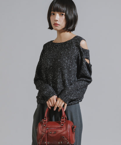 Shoulder Cutout Design Melange Knit