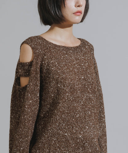 Shoulder Cutout Design Melange Knit