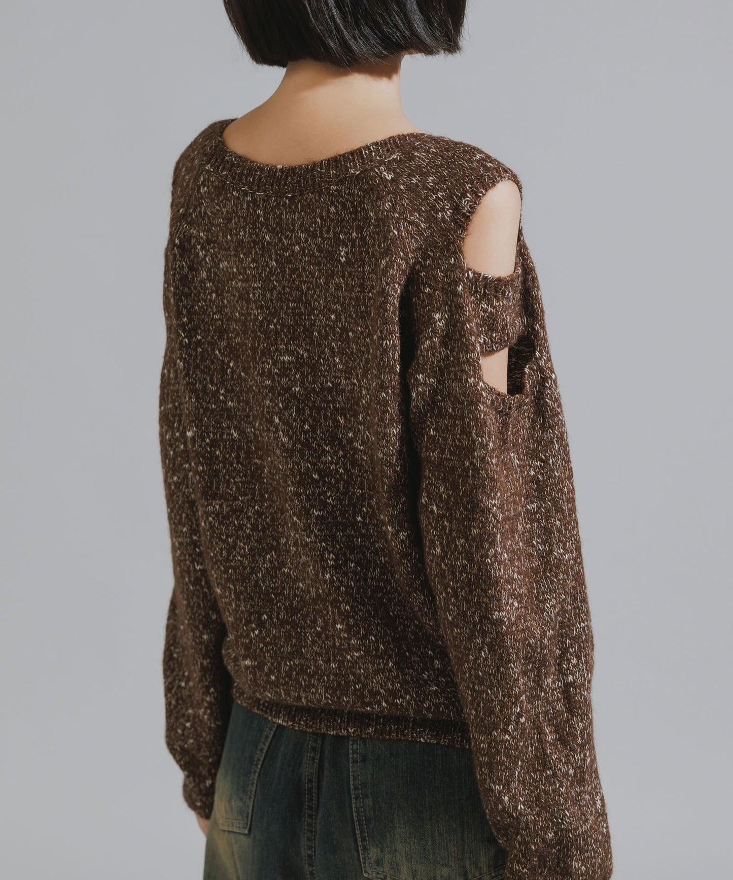 Shoulder Cutout Design Melange Knit