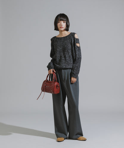 Shoulder Cutout Design Melange Knit