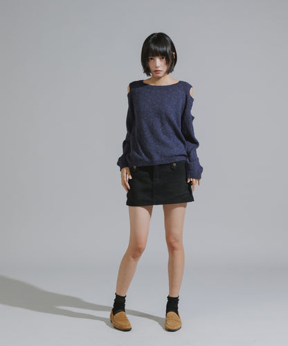 Shoulder Cutout Design Melange Knit
