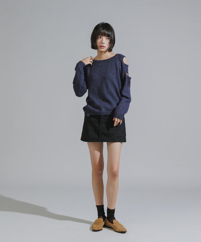 Shoulder Cutout Design Melange Knit