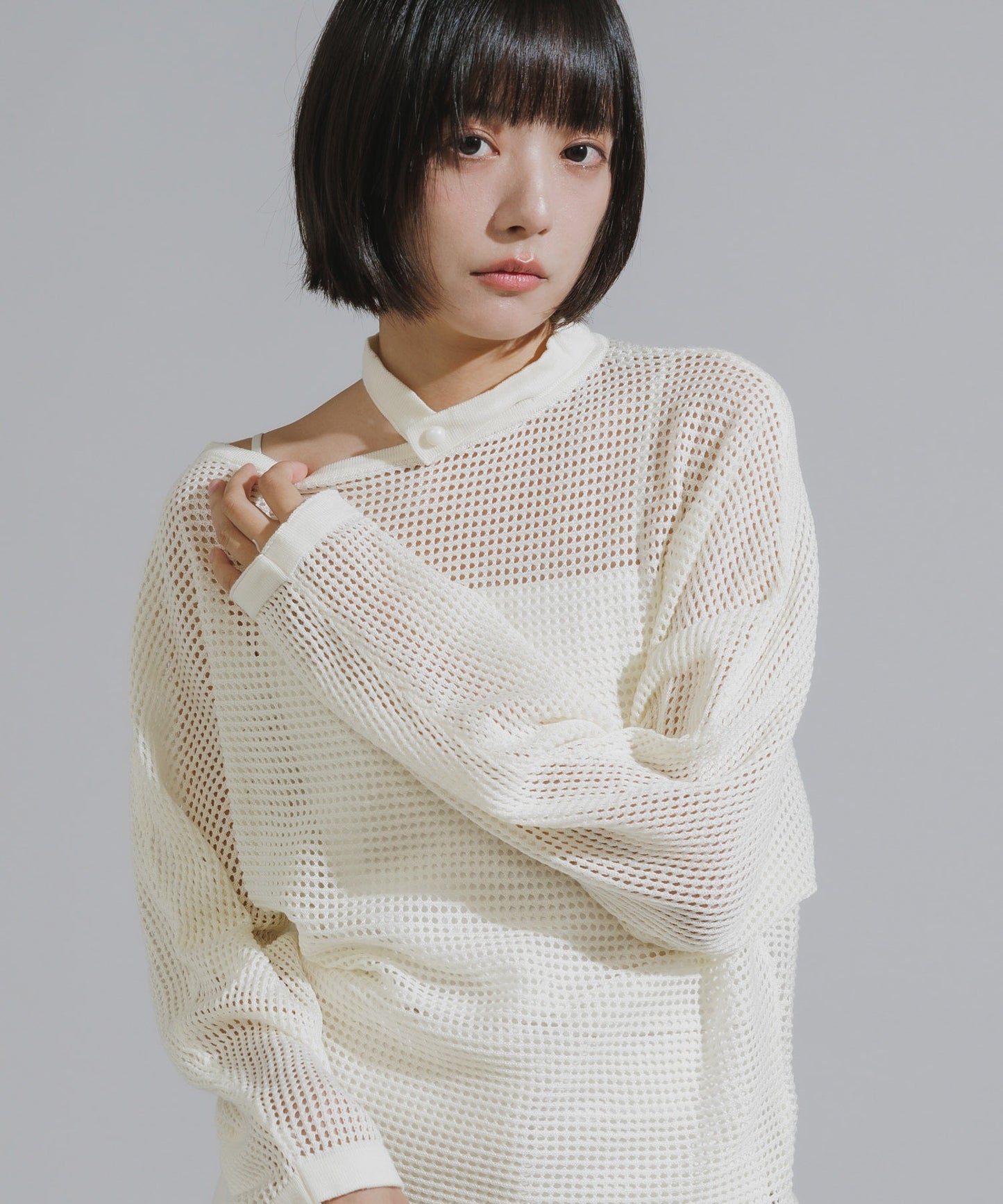 One-Shoulder Wool Mesh Knit
