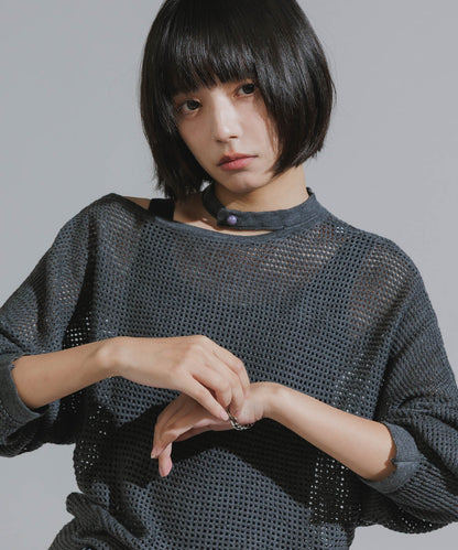 One-Shoulder Wool Mesh Knit