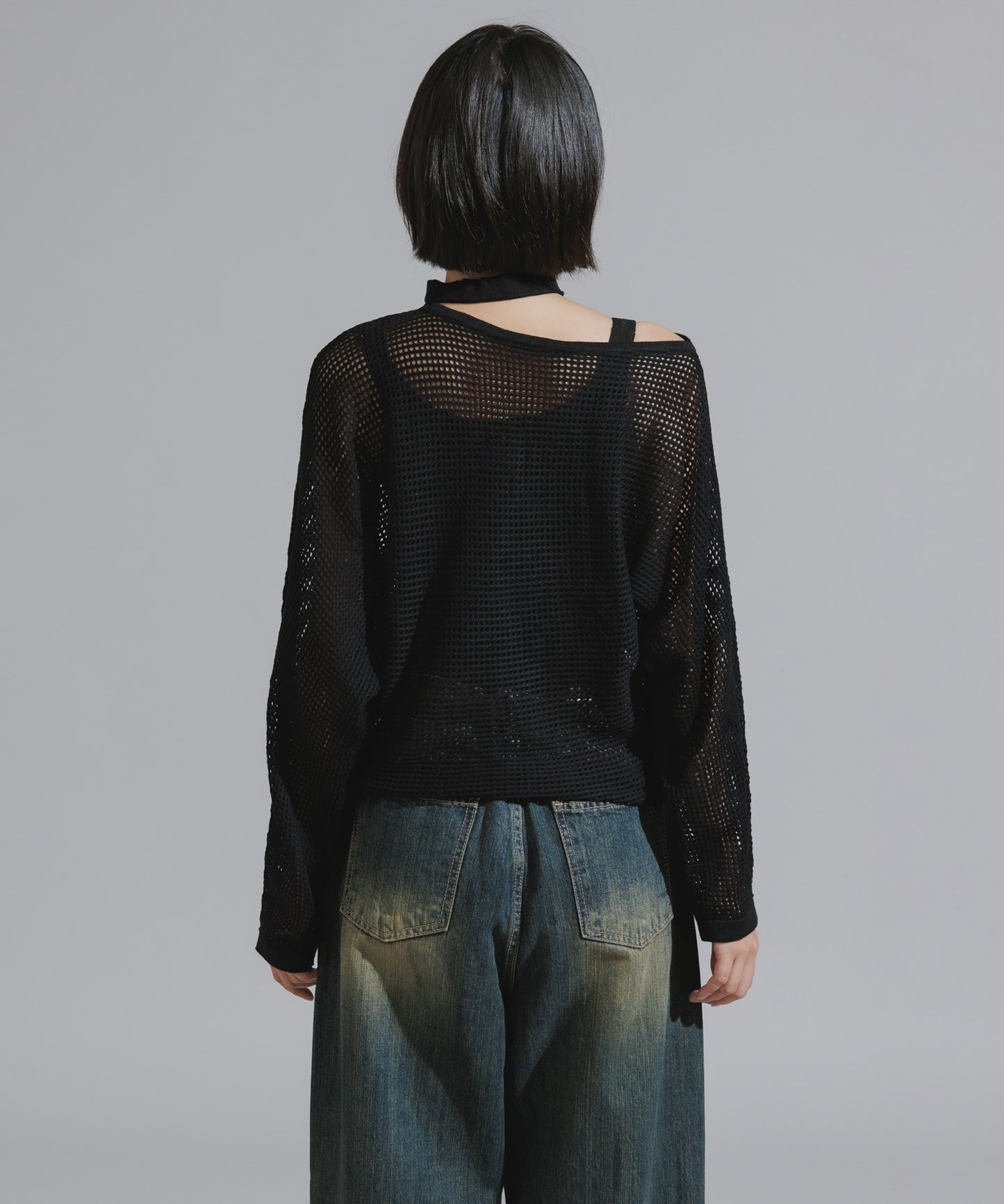 One-Shoulder Wool Mesh Knit