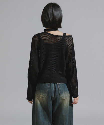 One-Shoulder Wool Mesh Knit