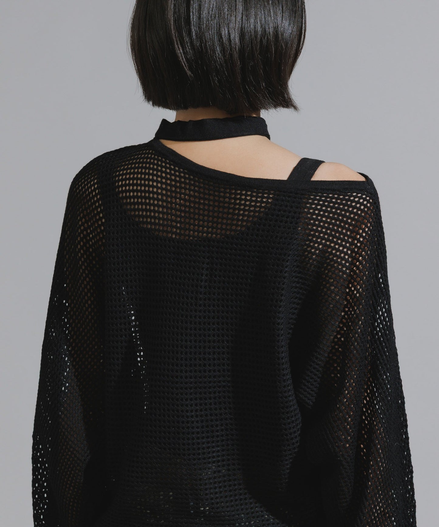 One-Shoulder Wool Mesh Knit