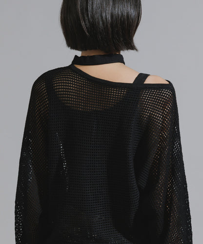 One-Shoulder Wool Mesh Knit