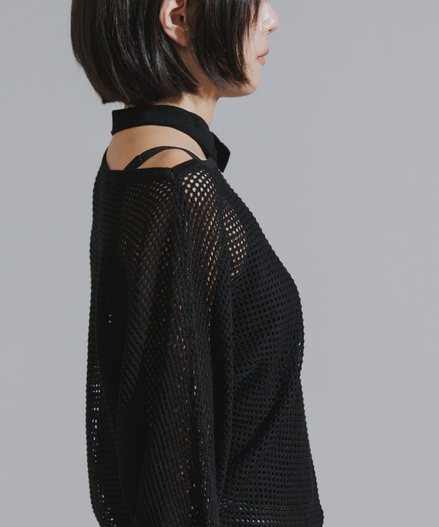 One-Shoulder Wool Mesh Knit