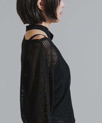 One-Shoulder Wool Mesh Knit