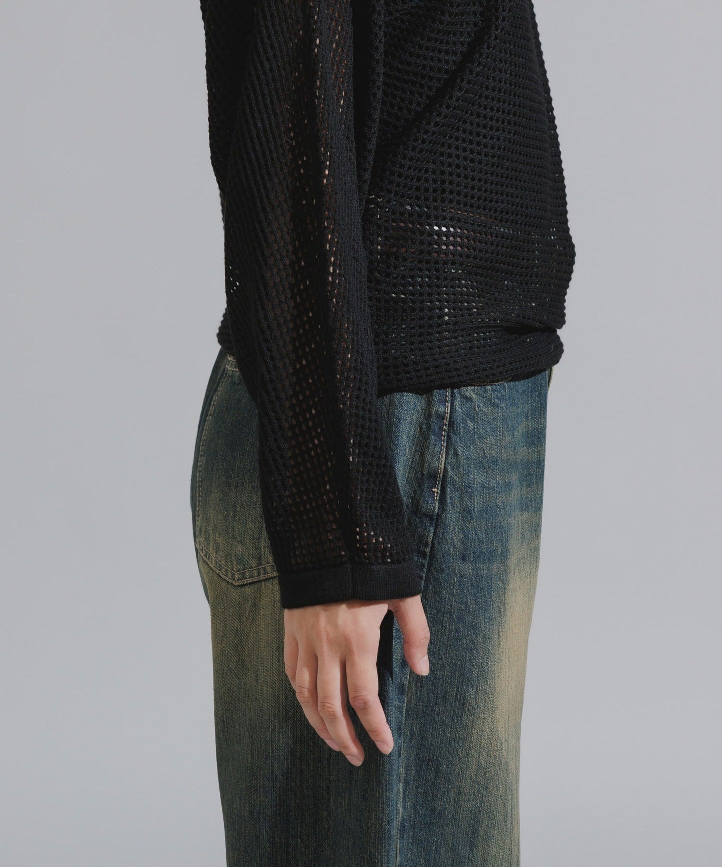 One-Shoulder Wool Mesh Knit
