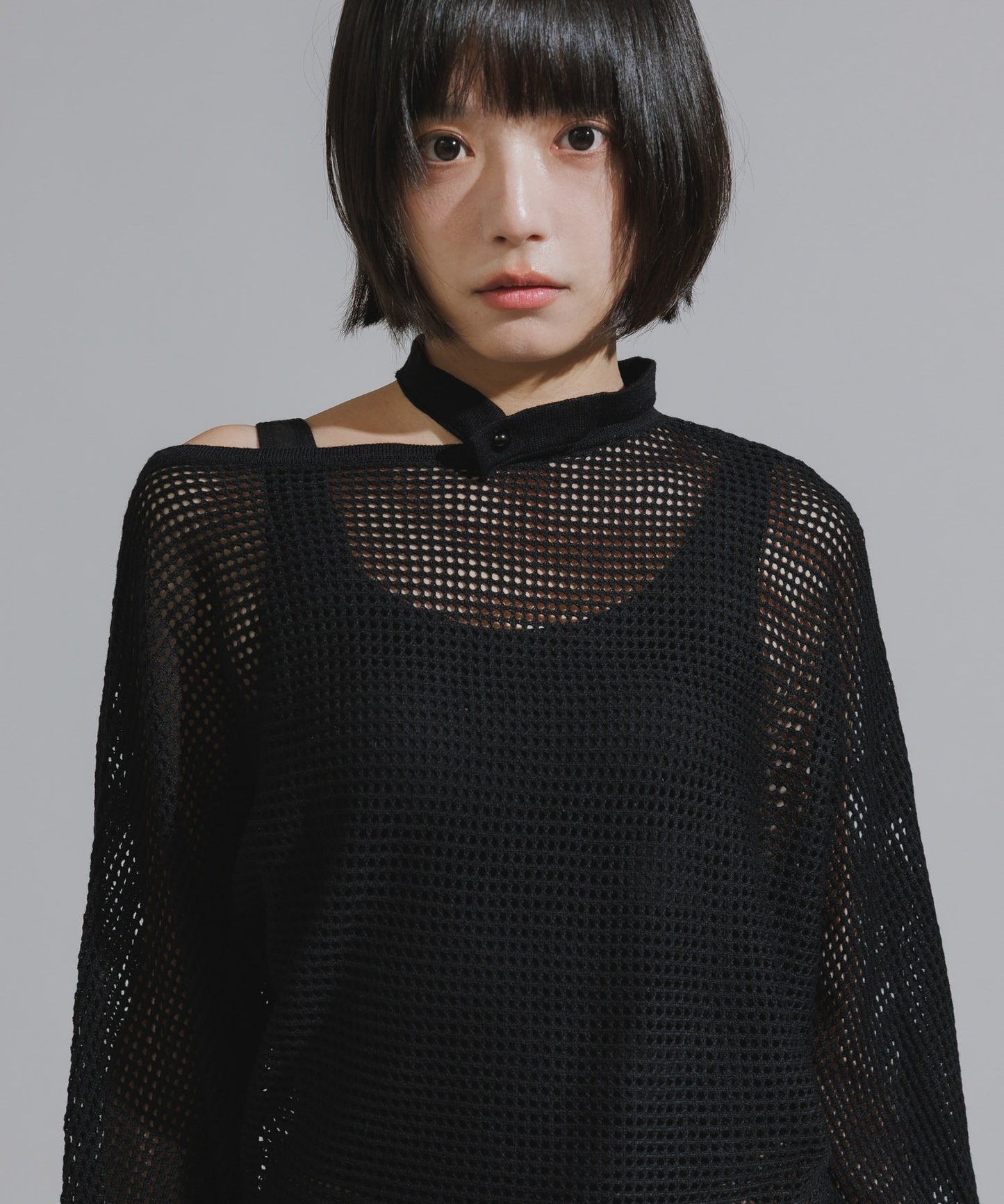 One-Shoulder Wool Mesh Knit