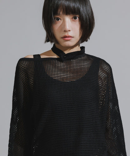 One-Shoulder Wool Mesh Knit