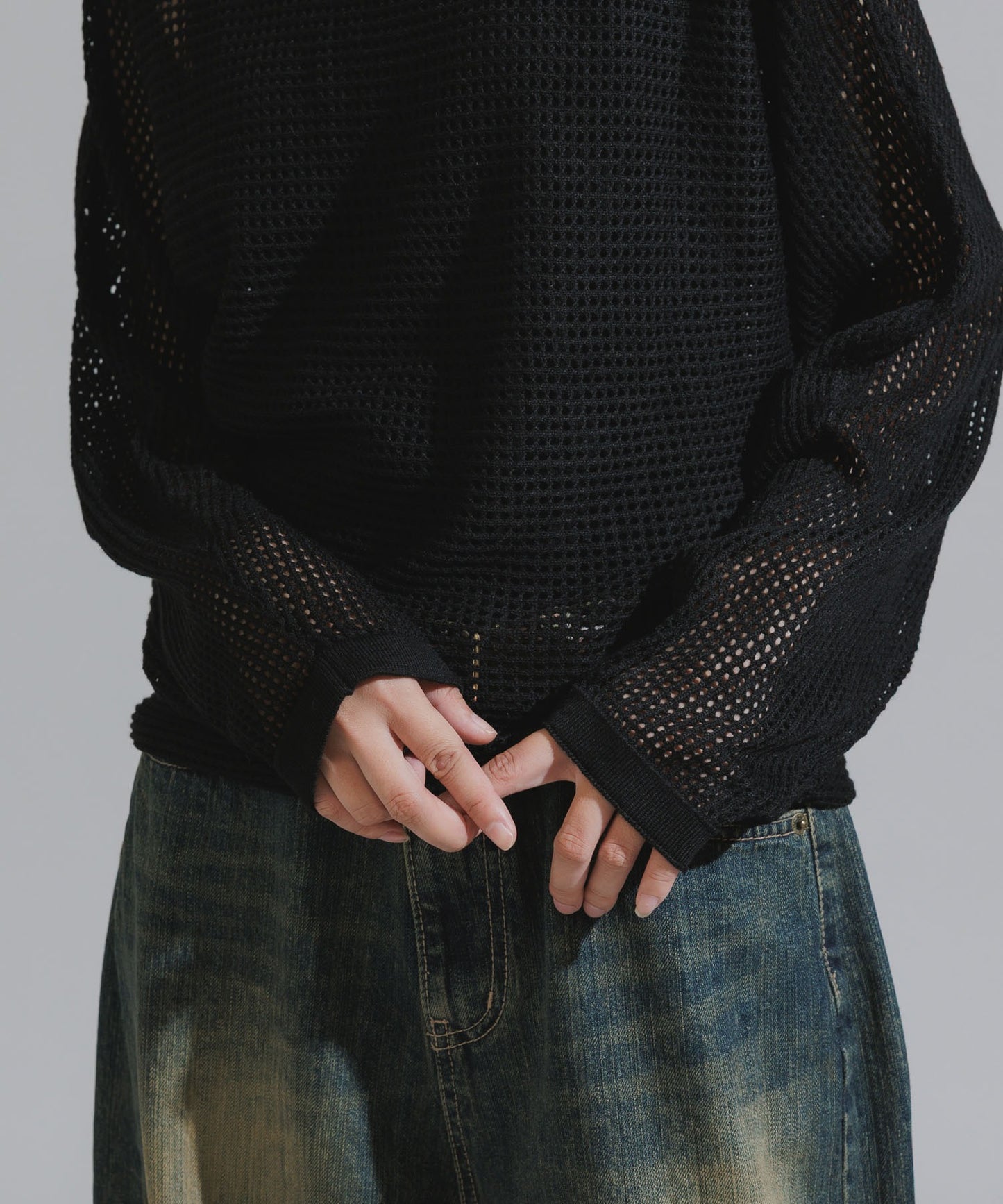 One-Shoulder Wool Mesh Knit