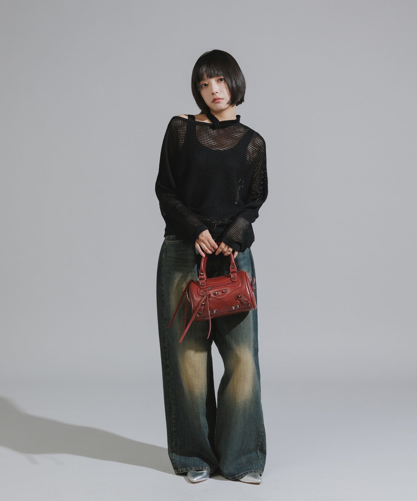 One-Shoulder Wool Mesh Knit