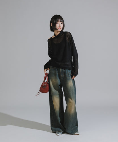 One-Shoulder Wool Mesh Knit