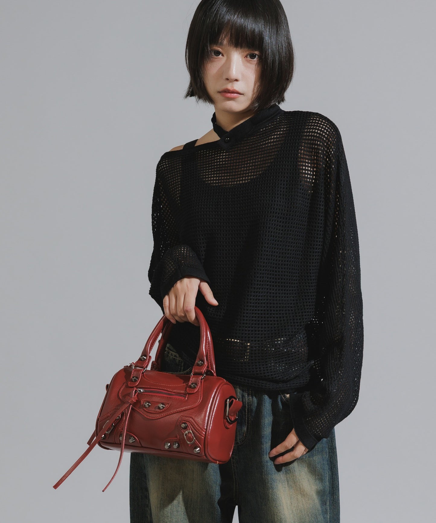One-Shoulder Wool Mesh Knit