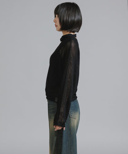 One-Shoulder Wool Mesh Knit