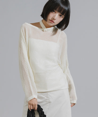 One-Shoulder Wool Mesh Knit