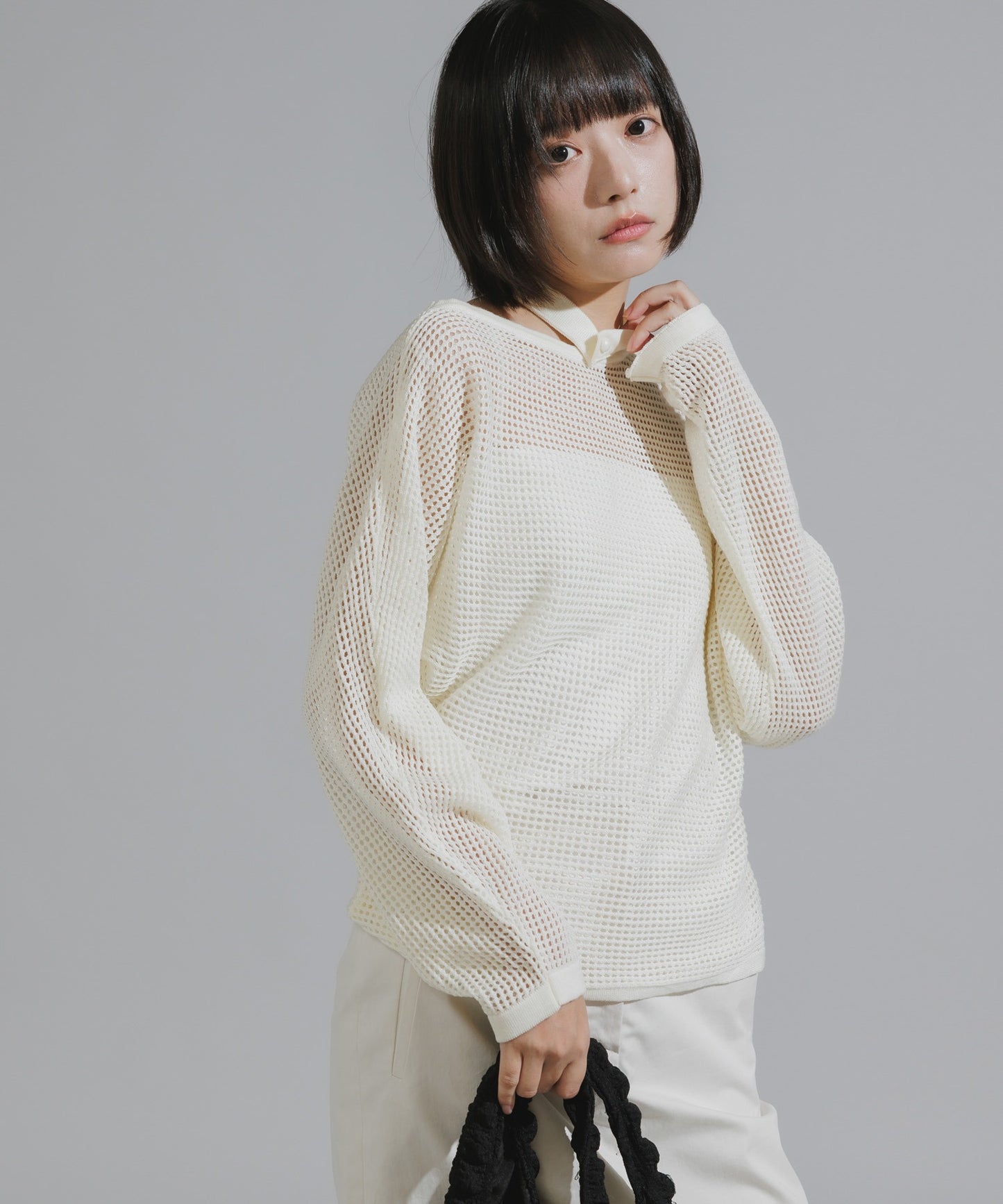 One-Shoulder Wool Mesh Knit