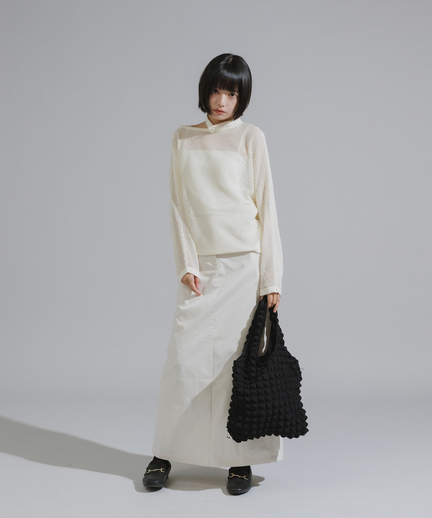 One-Shoulder Wool Mesh Knit