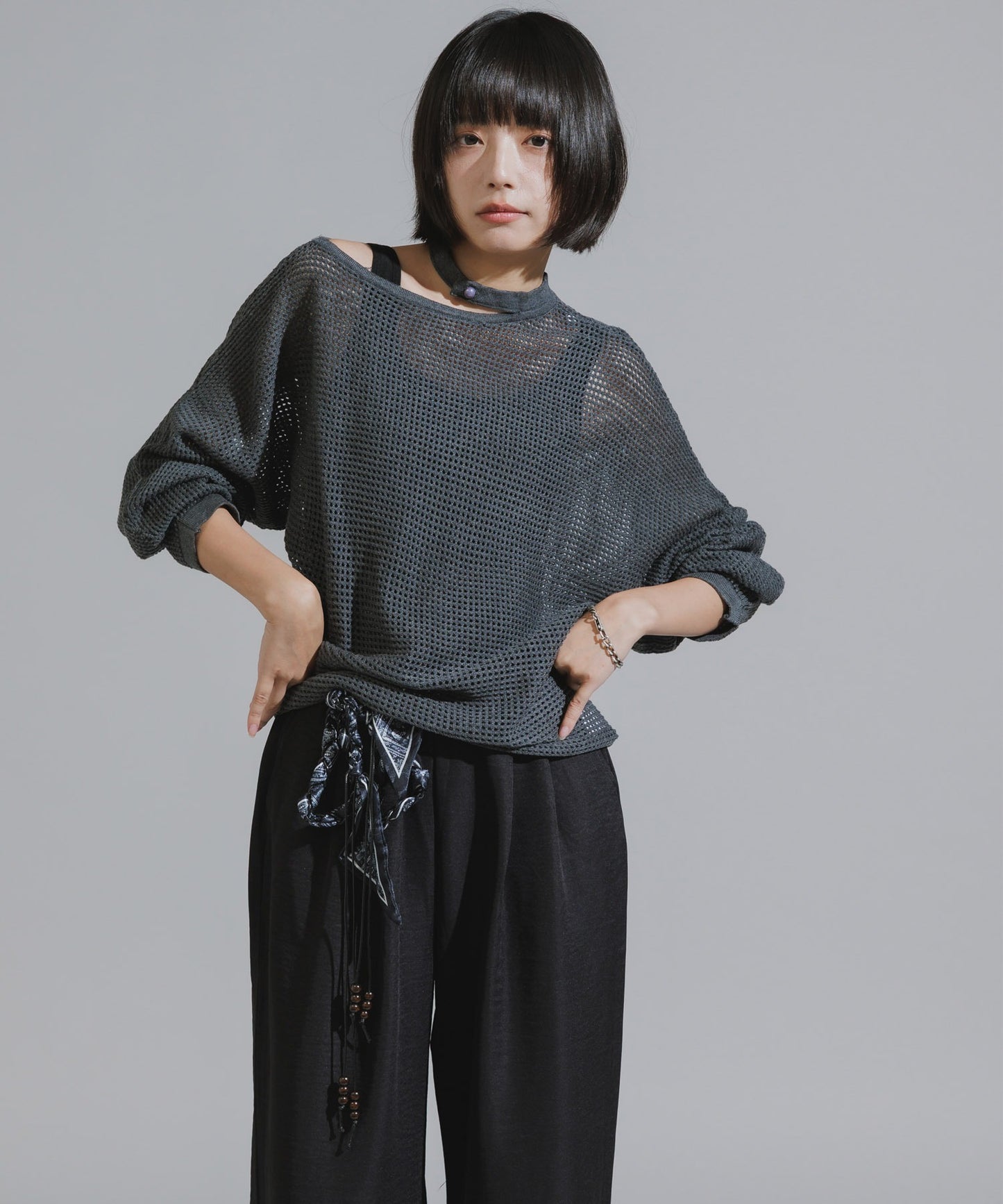 One-Shoulder Wool Mesh Knit