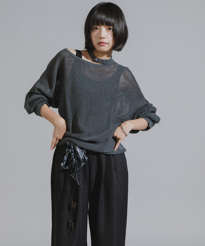 One-Shoulder Wool Mesh Knit