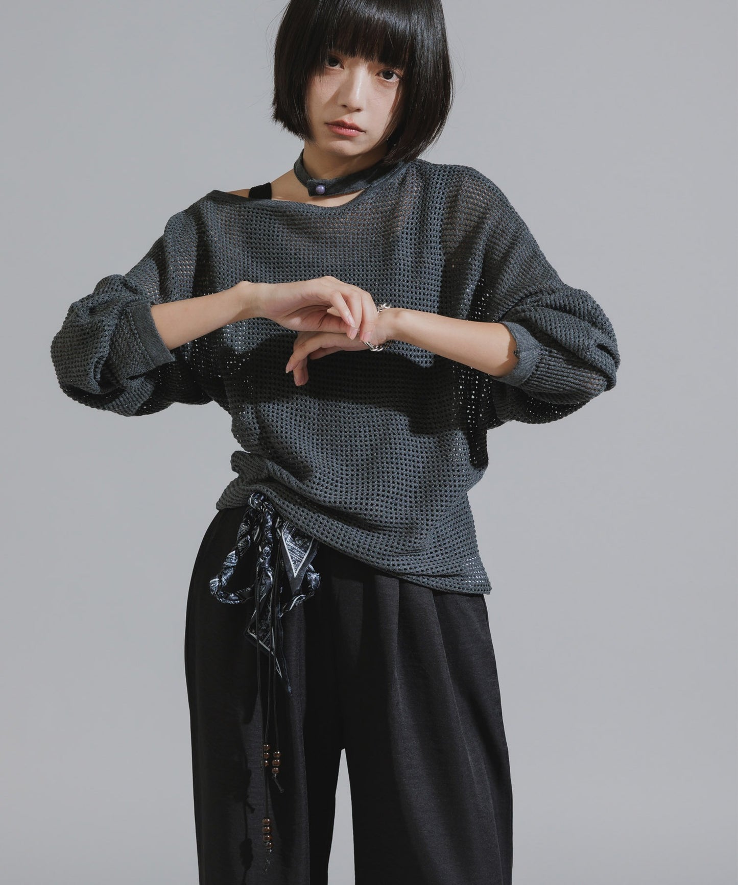 One-Shoulder Wool Mesh Knit