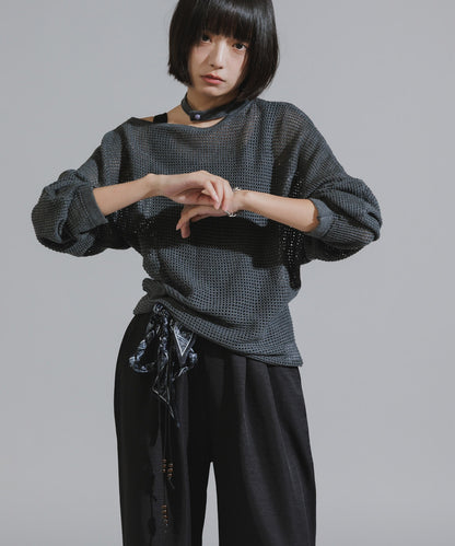 One-Shoulder Wool Mesh Knit