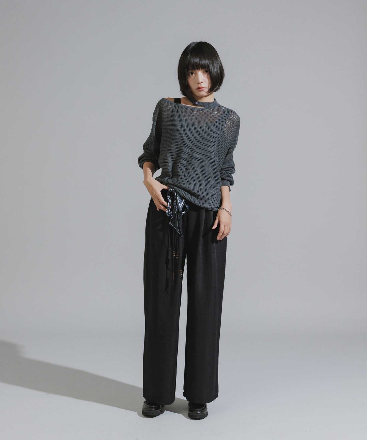 One-Shoulder Wool Mesh Knit