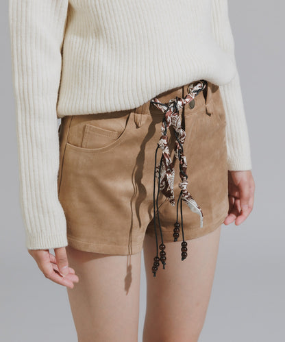 Chick / Wood Bead Cord with Bandana Faux Suede Shorts