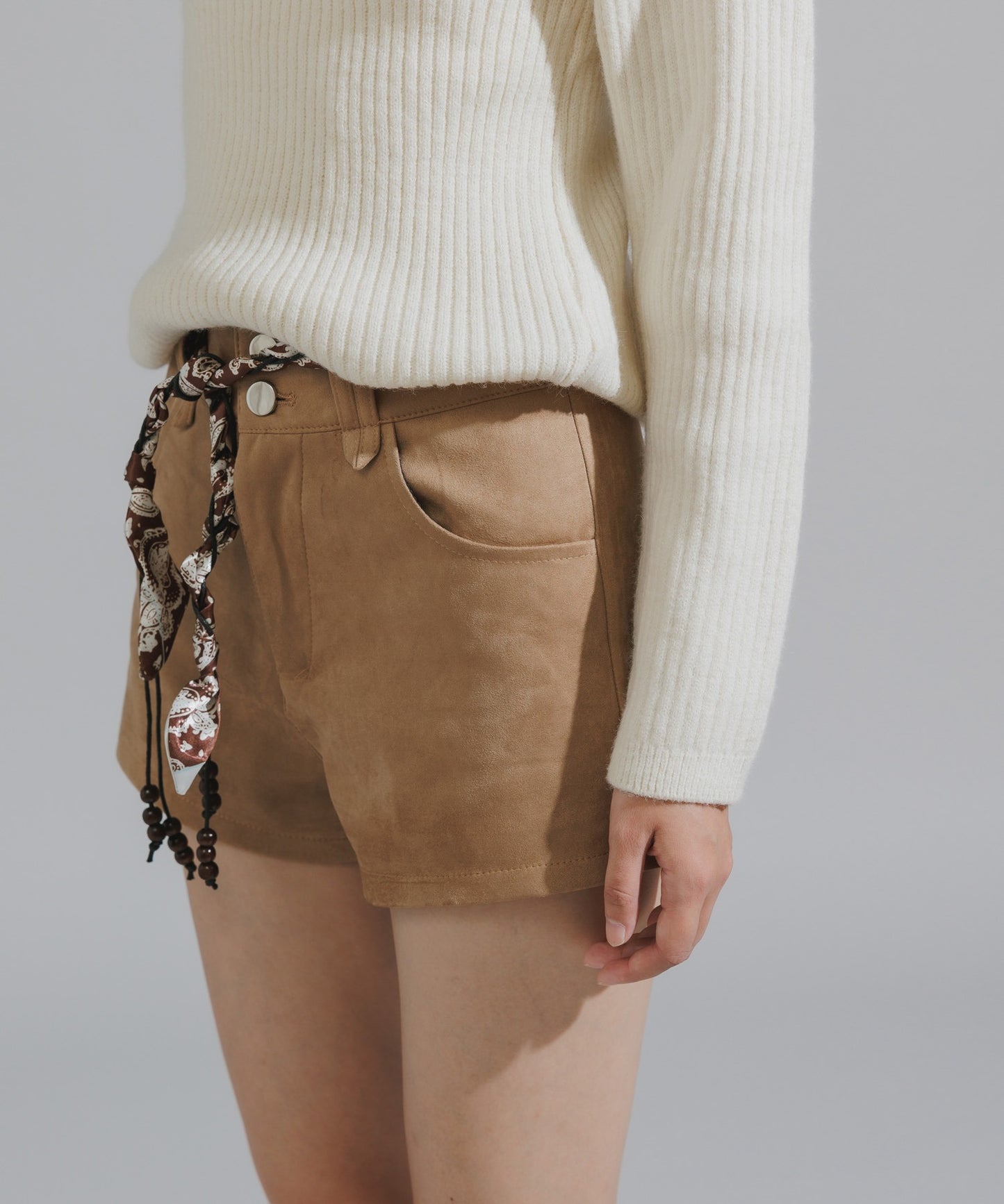 Chick / Wood Bead Cord with Bandana Faux Suede Shorts