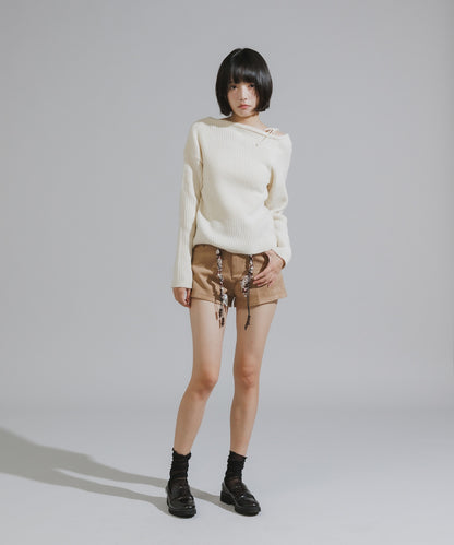 Chick / Wood Bead Cord with Bandana Faux Suede Shorts