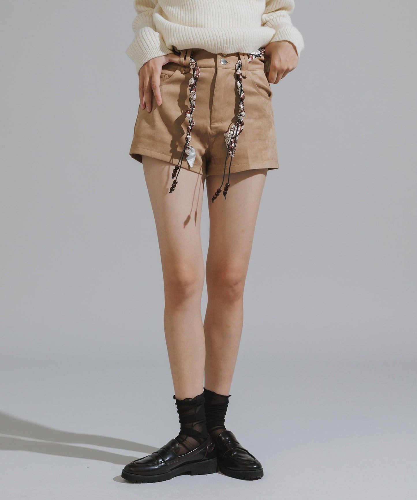 Chick / Wood Bead Cord with Bandana Faux Suede Shorts