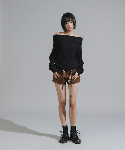Chick / Wood Bead Cord with Bandana Faux Suede Shorts