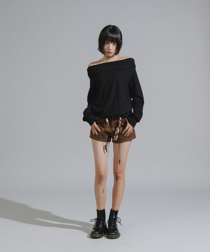 Chick / Wood Bead Cord with Bandana Faux Suede Shorts