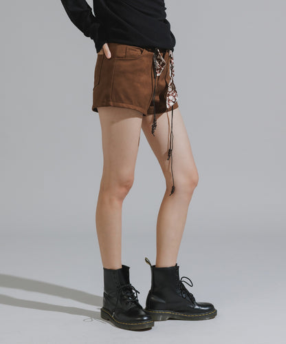 Chick / Wood Bead Cord with Bandana Faux Suede Shorts
